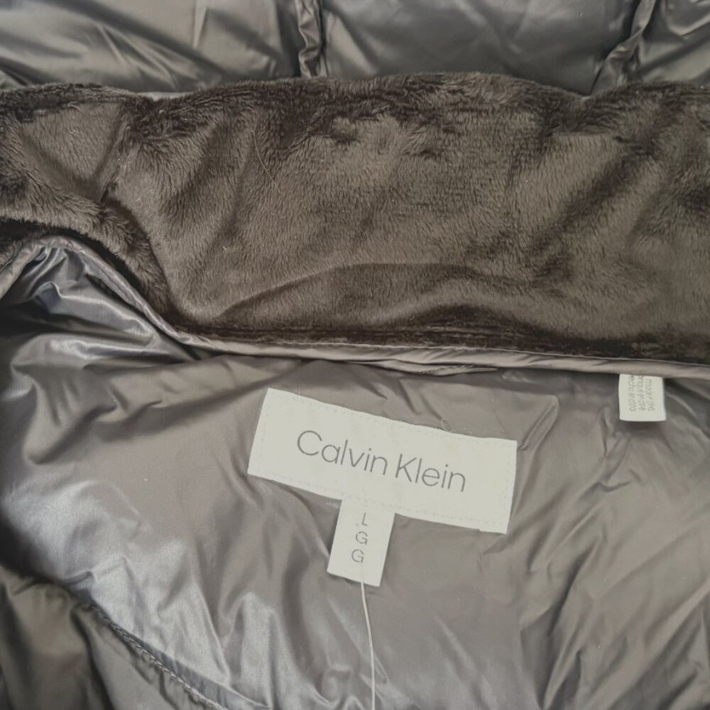 Calvin Klein Black Lightweight Down Hooded Puffer Jacket Coat Women's Size L NWO - Picture 2 of 11